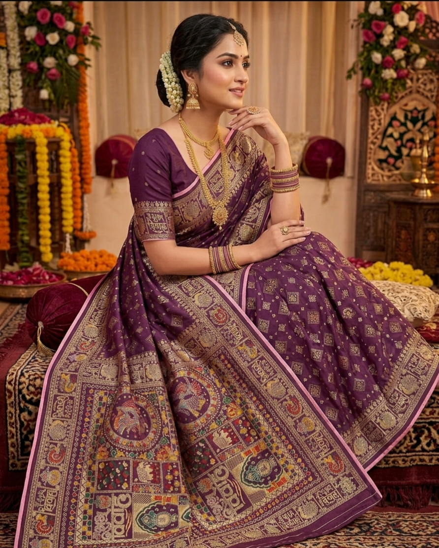 Wedding Special Dola Silk Designer Saree with Zarkhan Work