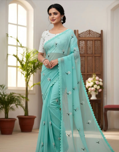 Floral Embroidered Georgette Saree – Lightweight Daily & Party Wear
