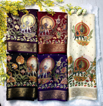 Ajrakh Soft Georgette Saree with Zari Border | Festive & Daily Wear