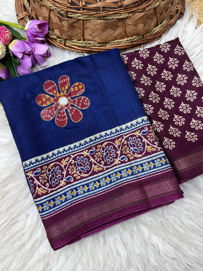 Premium Mul Cotton Printed Saree with Mirror Work & Designer Border