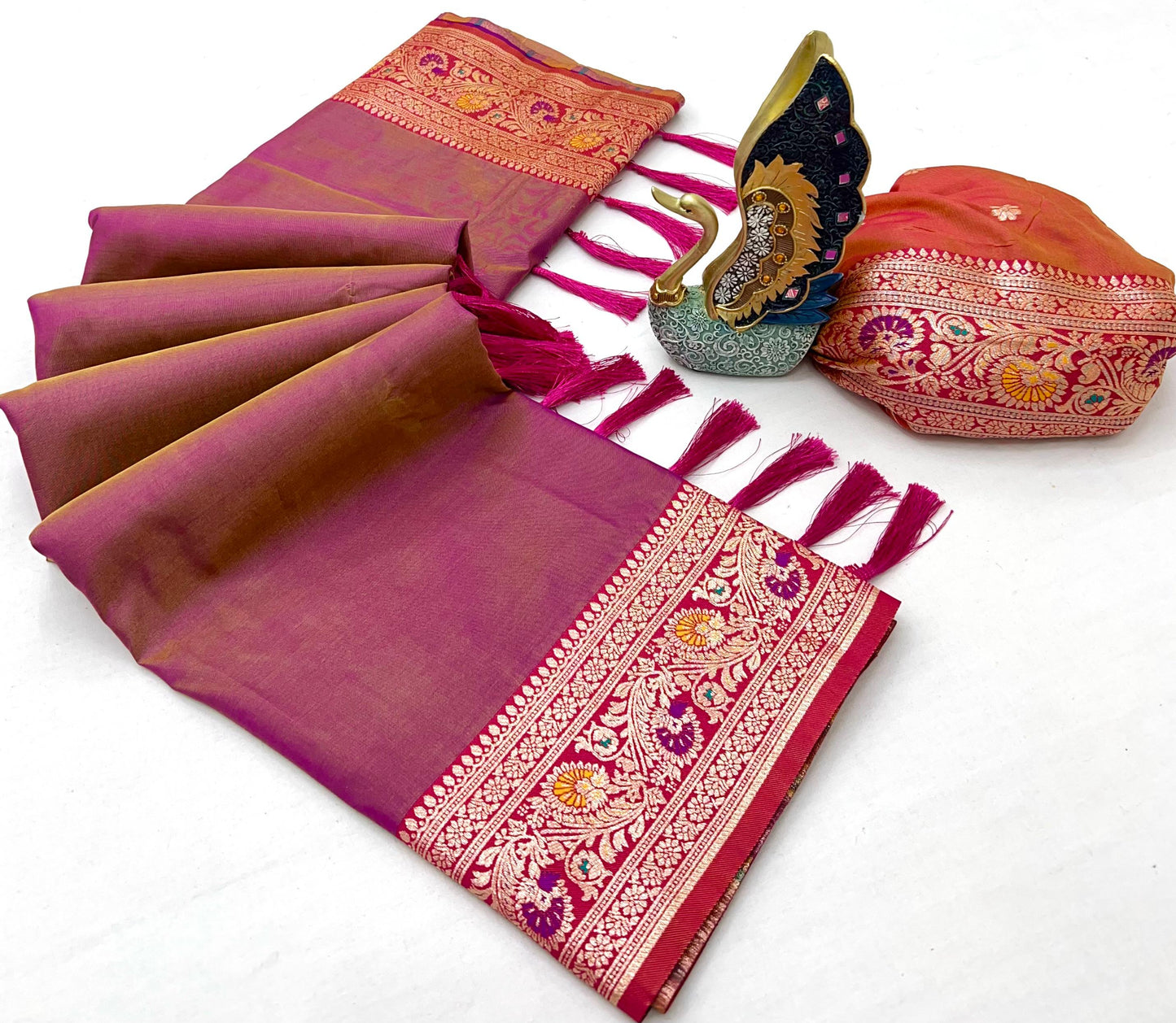 Premium Gala Silk Saree with Meenakari Zari Pallu & Contrast Designer Border