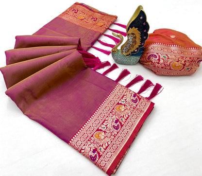 Premium Gala Silk Saree with Meenakari Zari Pallu & Contrast Designer Border