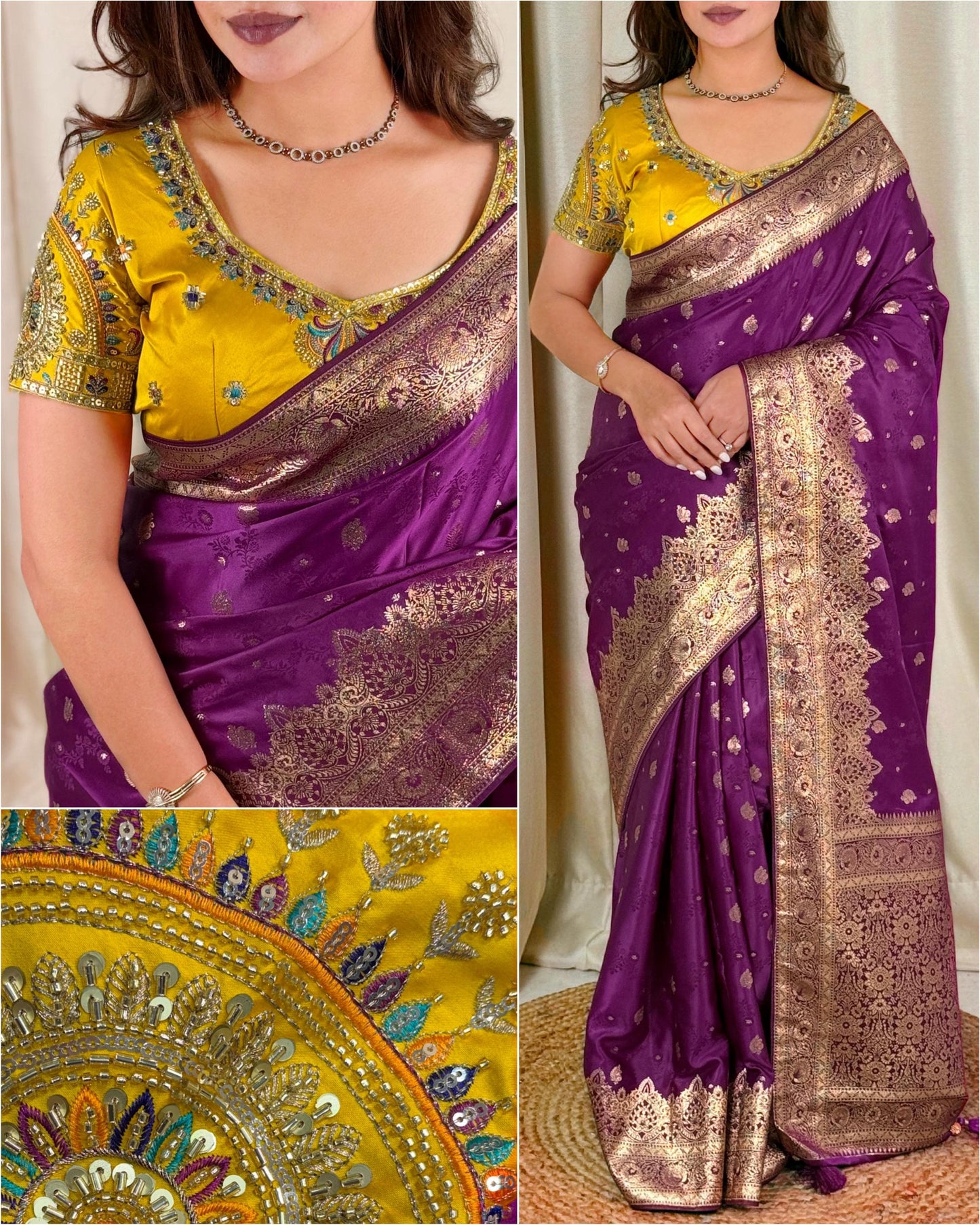 Maharani Banarasi Satin Silk Saree with Handwork Blouse
