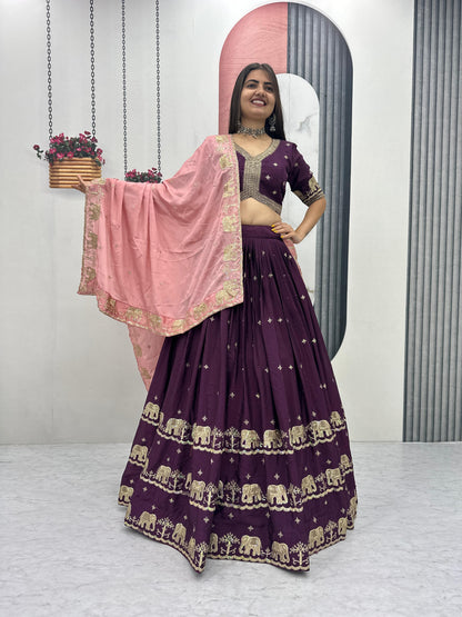 Pure Chinon Embroidered Festival Lehenga Choli Set