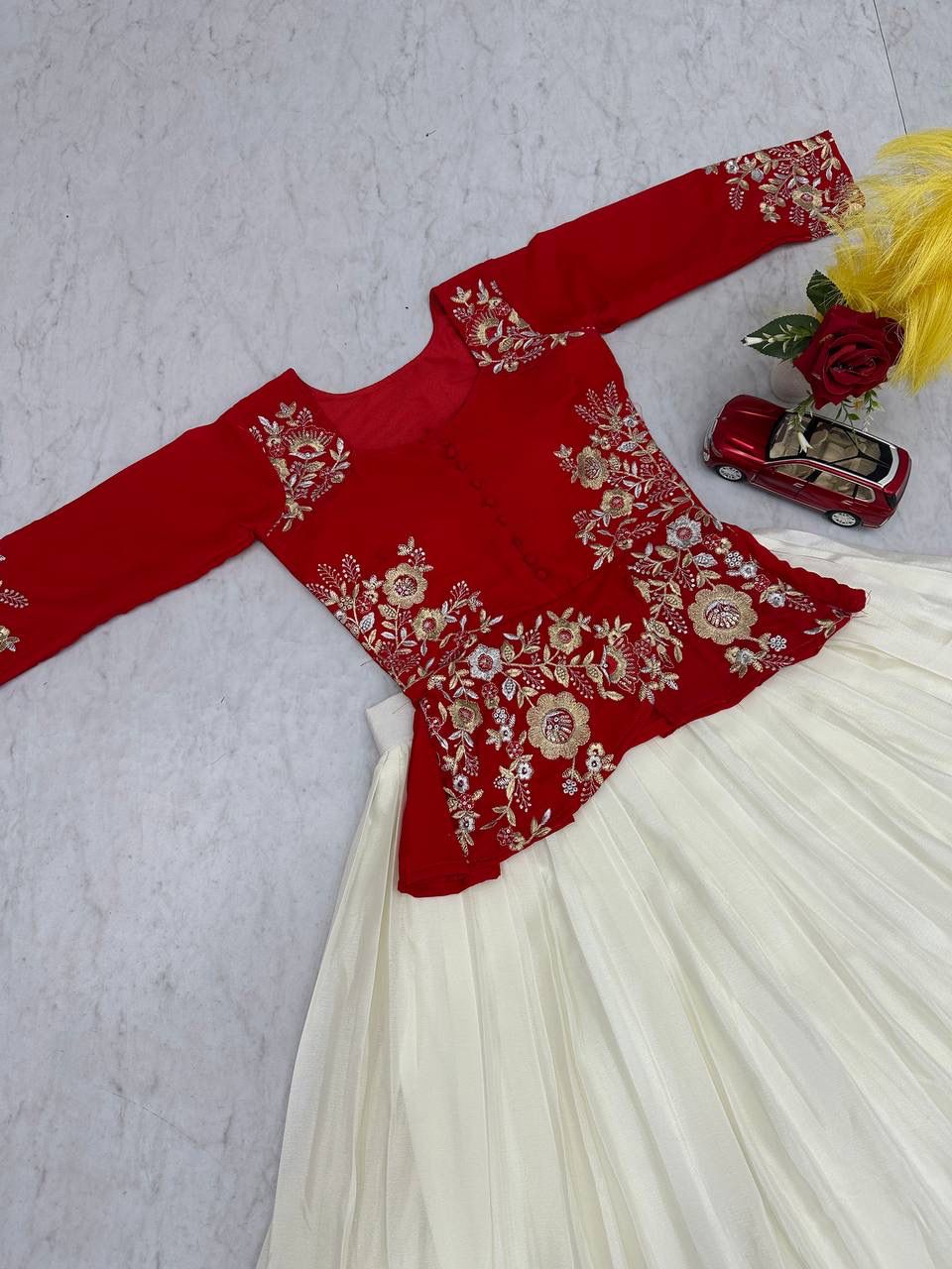 Festival Special Pure Chinon Embroidered Crop Top Lehenga Set – 5.5 Meter Flair