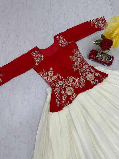 Festival Special Pure Chinon Embroidered Crop Top Lehenga Set – 5.5 Meter Flair