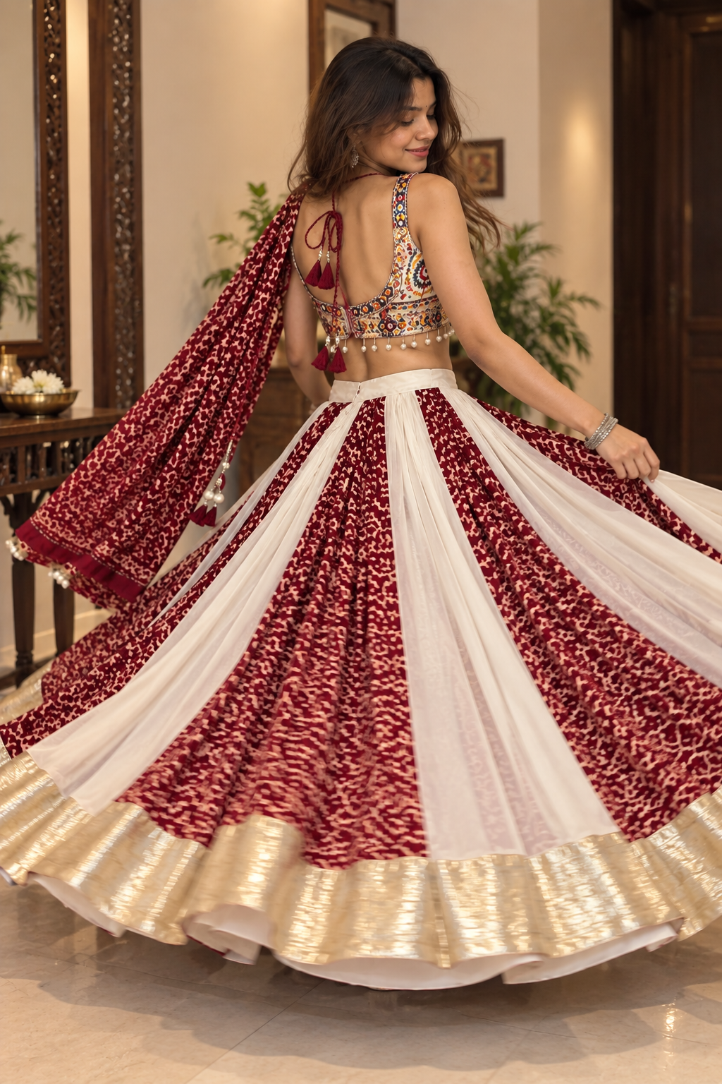 Navratri Special Pure Cotton Lehenga Choli with Gamathi Work | 6 Meter Flair