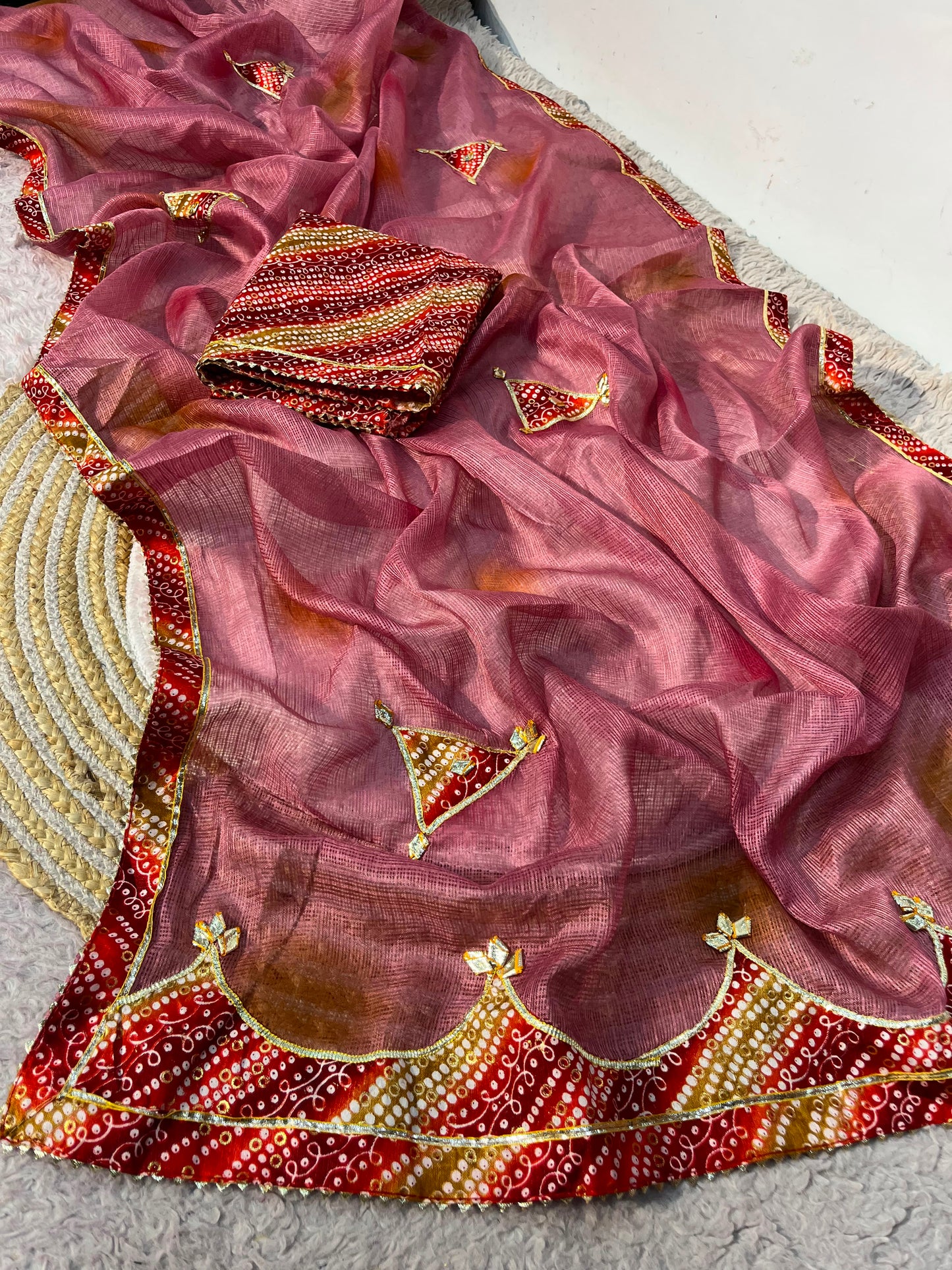 Cotton Kota Doriya Saree with Kacchi Gotapatti Work & Butta | Designer Saree