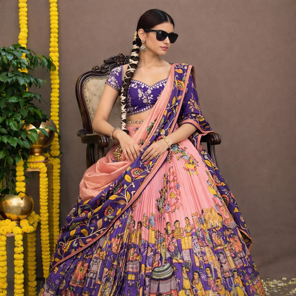 Kalamkari Print Cotton Lehenga Choli