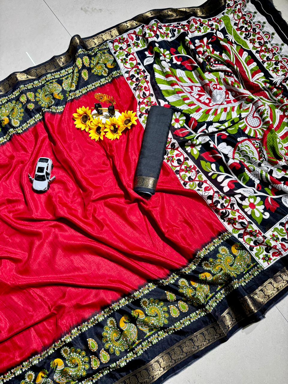 Mangalagiri Mulmul Cotton Saree with Floral Print & Jacquard Border | Lightweight Daily & Festive Wear