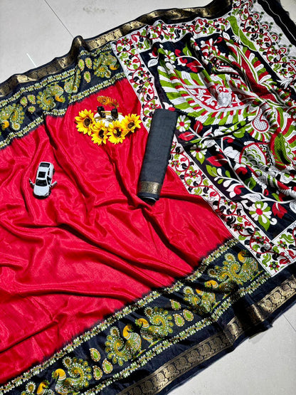 Mangalagiri Mulmul Cotton Saree with Floral Print & Jacquard Border | Lightweight Daily & Festive Wear