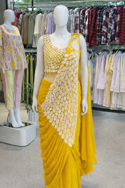 Super Trending Heavy Georgette Ready to Wear Embroidery Sequence Saree