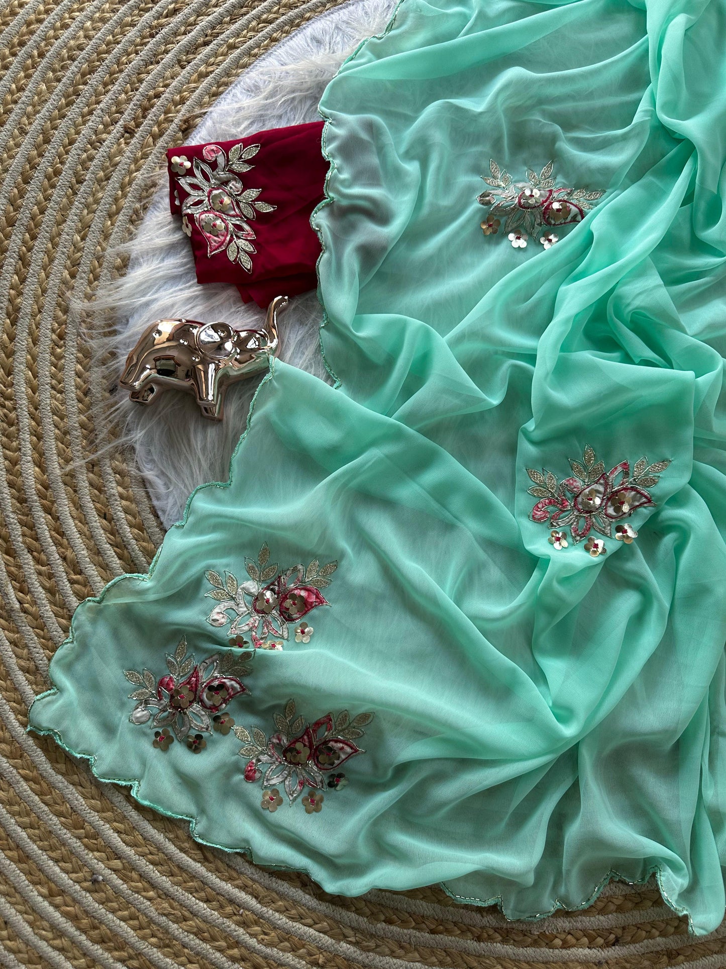 Designer Star Georgette Saree with Patch Work & Aarco Border