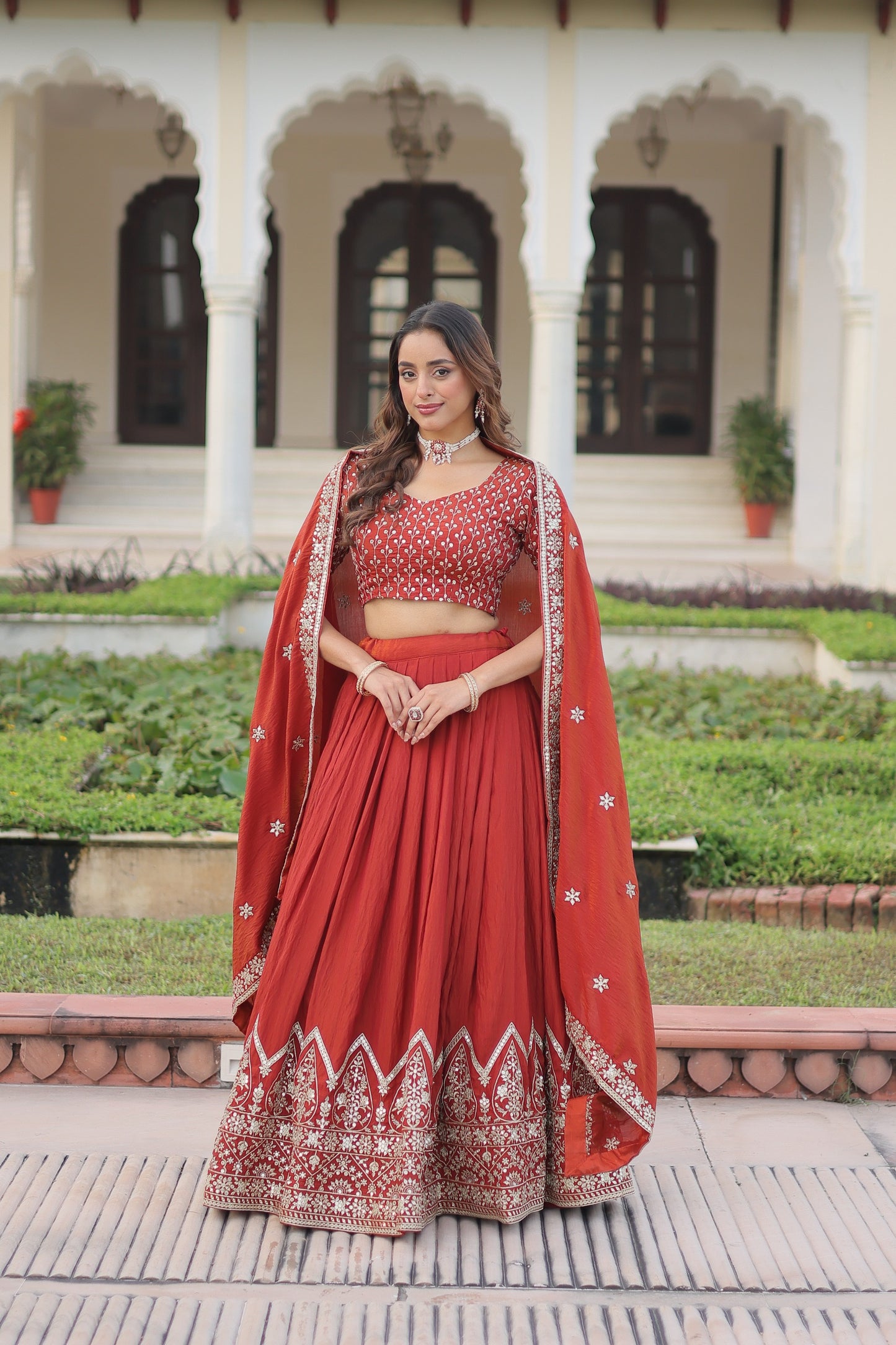 Designer Vichitra Silk Lehenga Choli with Heavy Sequins & Thread Embroidery Work