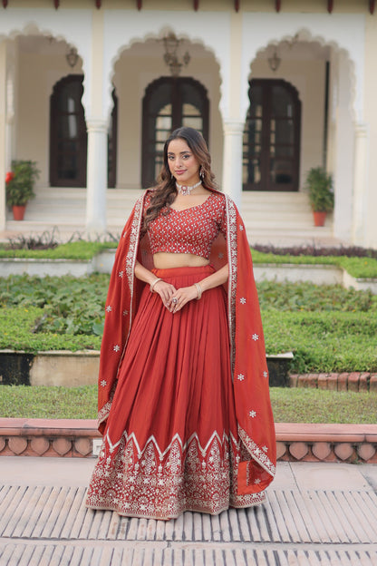 Designer Vichitra Silk Lehenga Choli with Heavy Sequins & Thread Embroidery Work