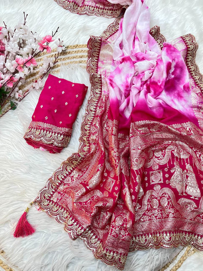 Pure Viscose Prism Hand Dye Saree with Zari Border