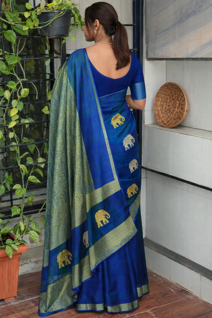Royal Blue Elephant Saree