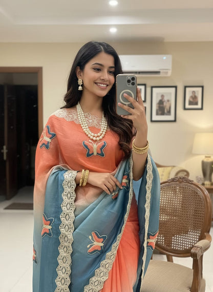 Rubina Soft Fendy Butterfly Work Saree with Gota Patti Lace Border
