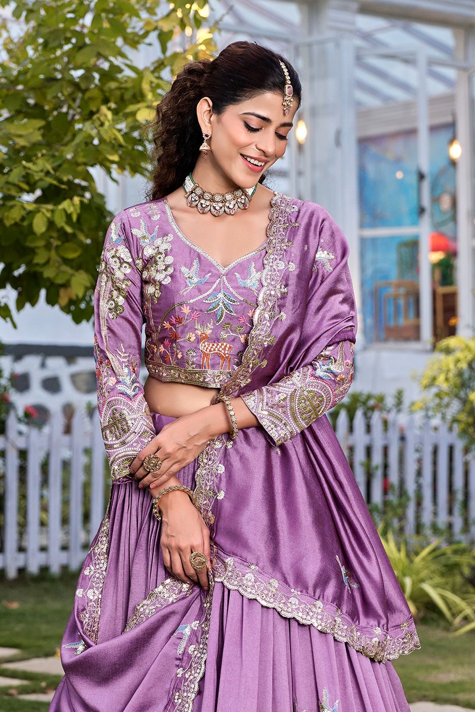 Wedding Embroidered Vichitra Silk Lehenga Choli Set