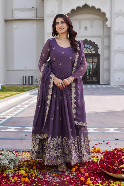 Festival Wear Fox Georgette Embroidered Long Gown with Dupatta (Fully Stitched)