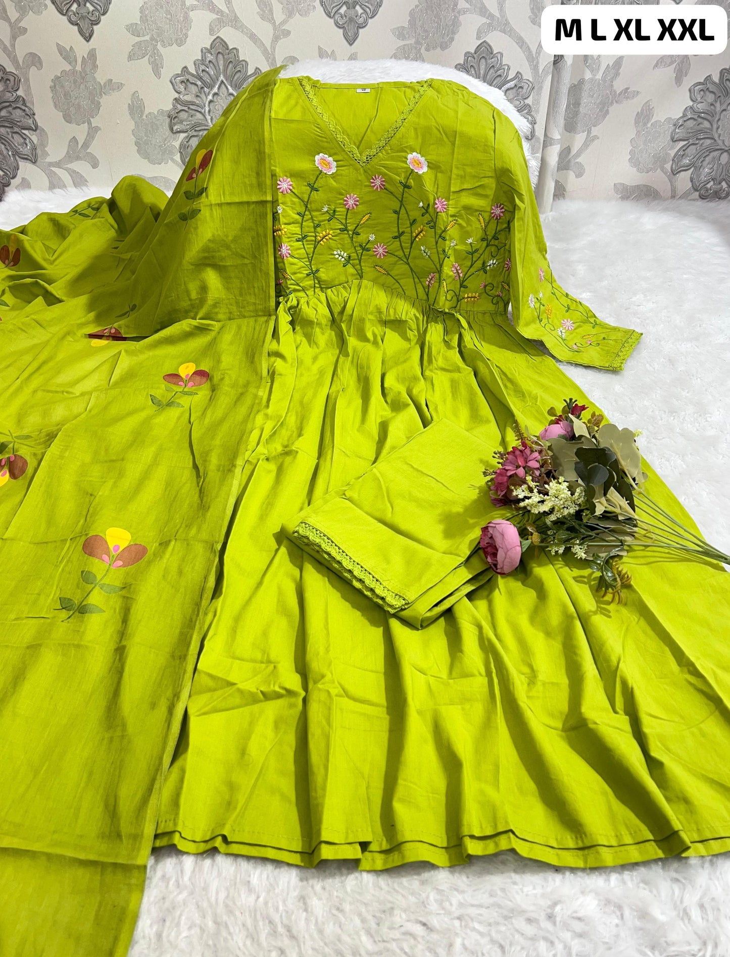 Cotton Kurti Pant Dupatta Set