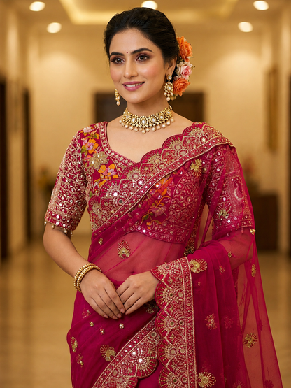 Soft Butterfly Net Saree with Sequins & Multi Thread Embroidery | Full Stitch Blouse