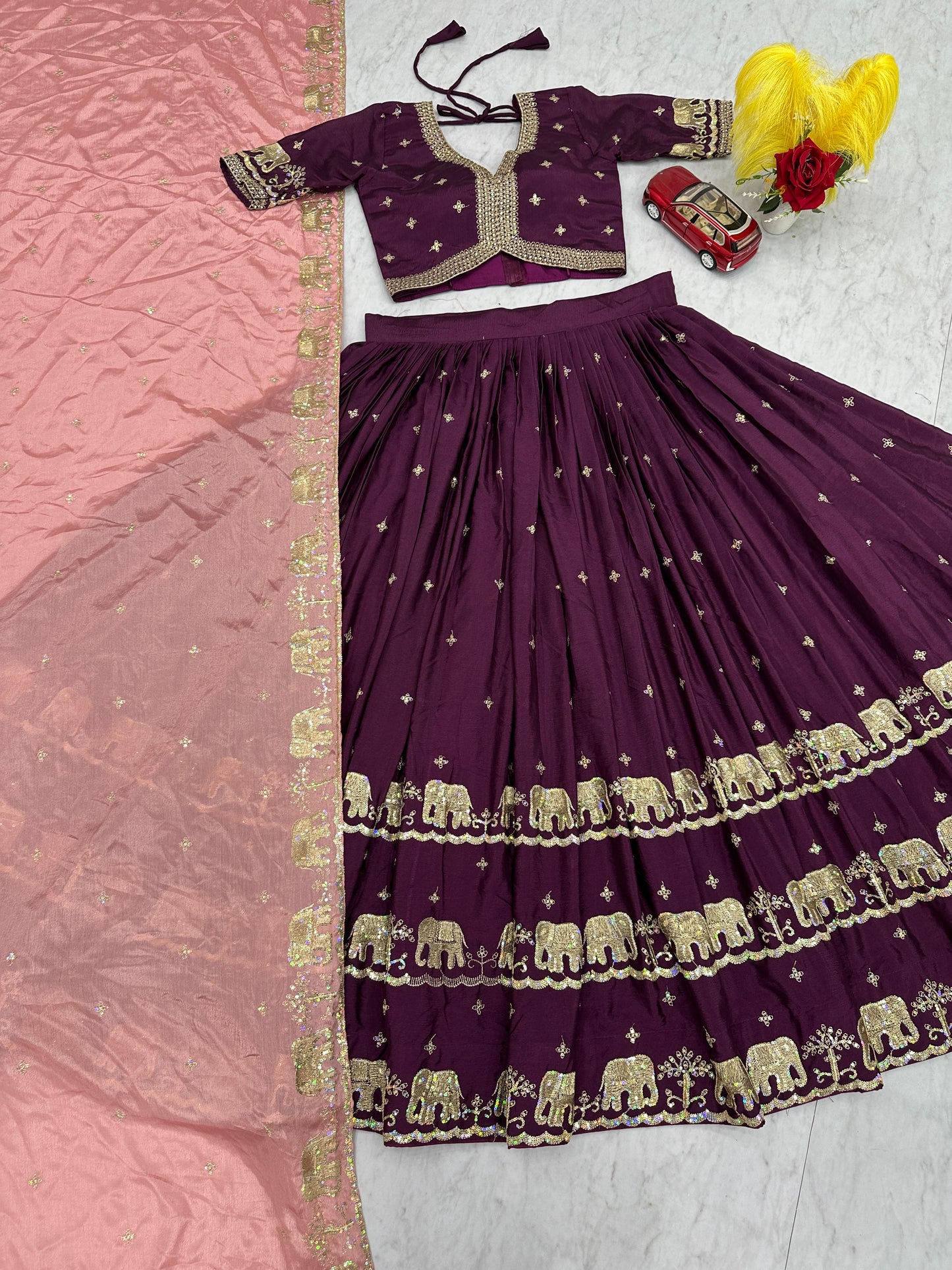 Pure Chinon Embroidered Festival Lehenga Choli Set