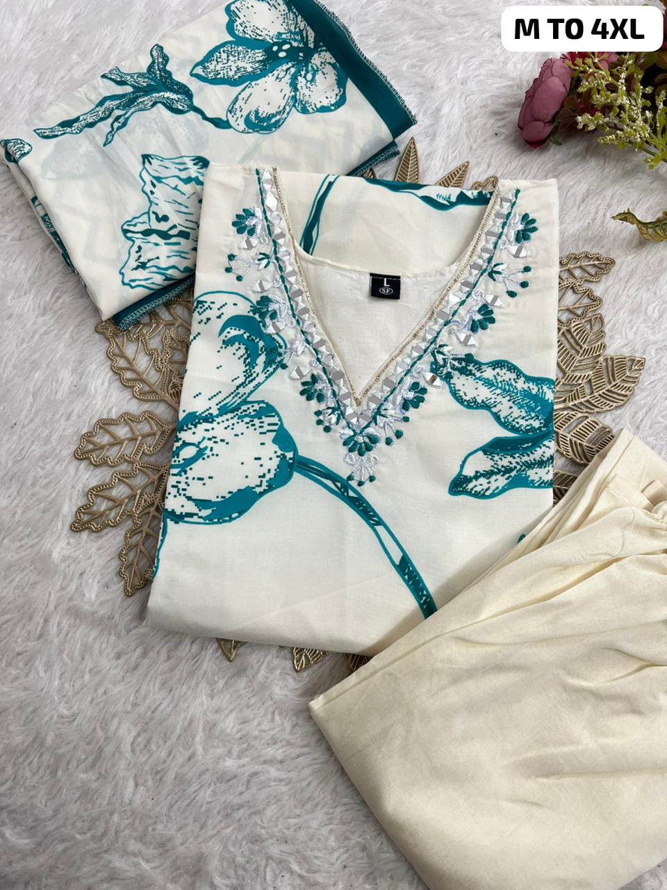 Best Seller Muslin Silk Kurti Pant Dupatta Set | Floral Print | M–4XL