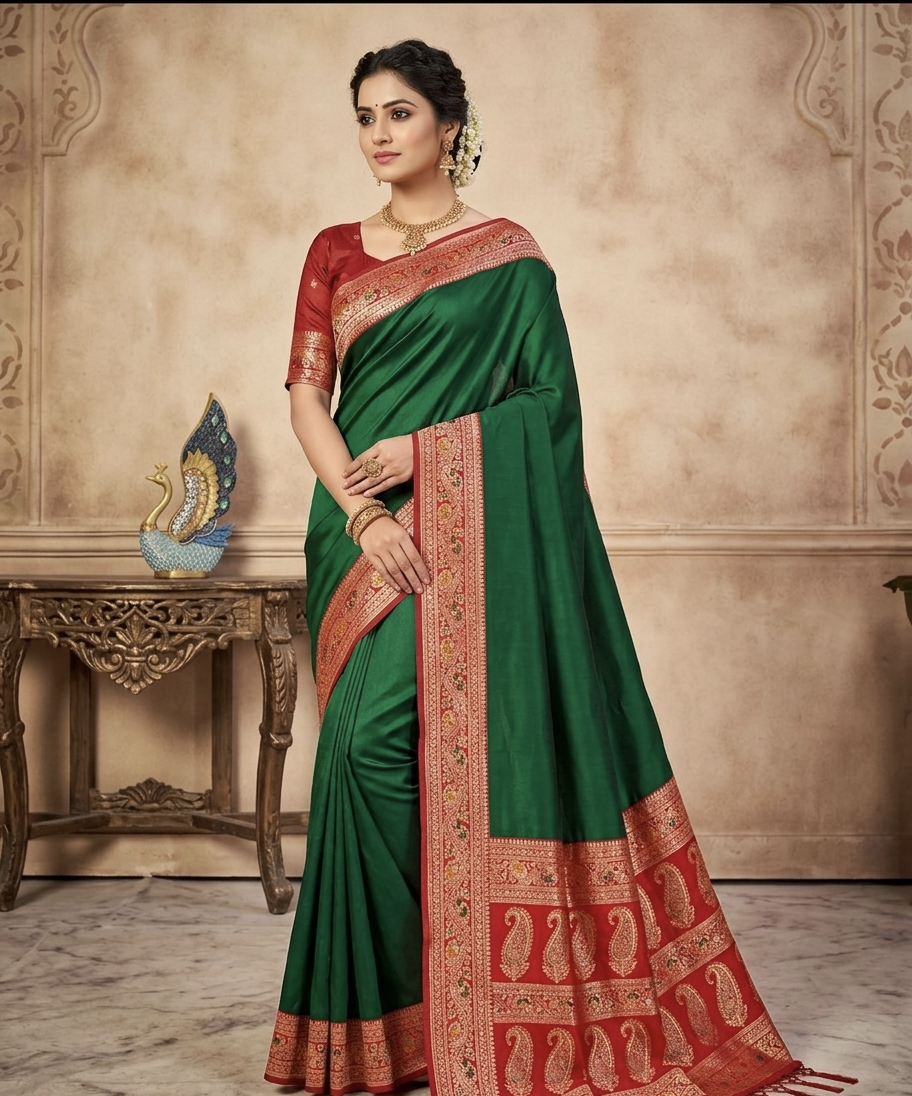 Premium Gala Silk Saree with Meenakari Zari Pallu & Contrast Designer Border