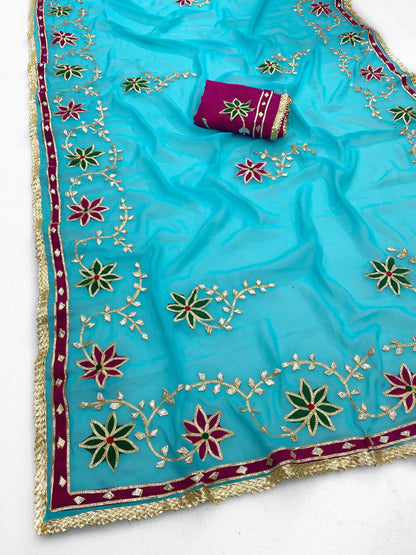 Hand Charkhi Gota Patti Work Georgette Saree