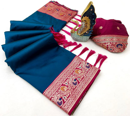 Premium Gala Silk Saree with Meenakari Zari Pallu & Contrast Designer Border