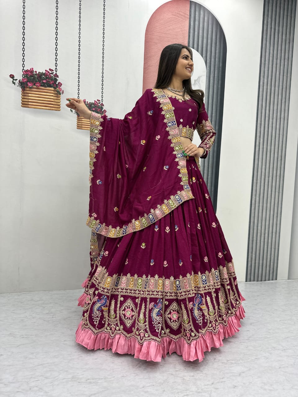 Festival Wear Heavy Embroidered Vichitra Silk Lehenga Choli with Dupatta