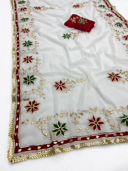 Hand Charkhi Gota Patti Work Georgette Saree