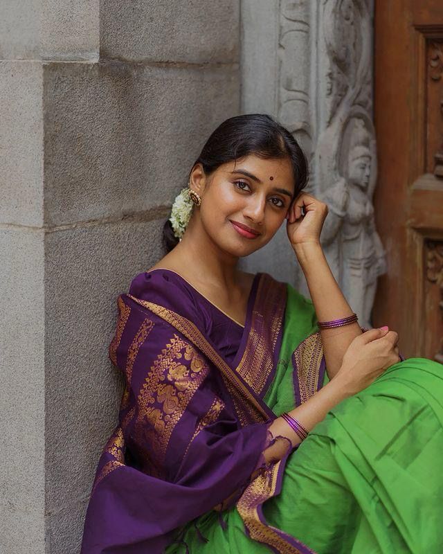 Purple Green Saree