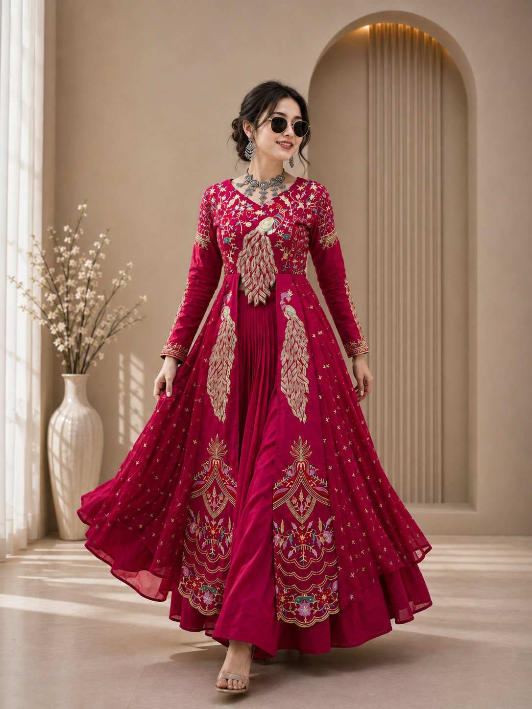 Festival Special Pure Vichitra Crop Top Lehenga with Embroidered Shrug
