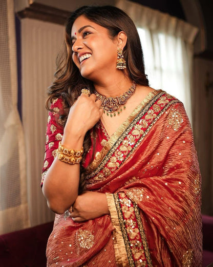 Heavy Soft Banarasi Crush Silk Saree With Embroidery Sequence & Coding Work Border