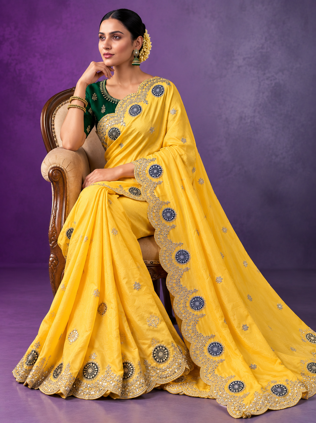 Soft Casino Crush Saree with Heavy C-Pallu Gotapatti Foil Work