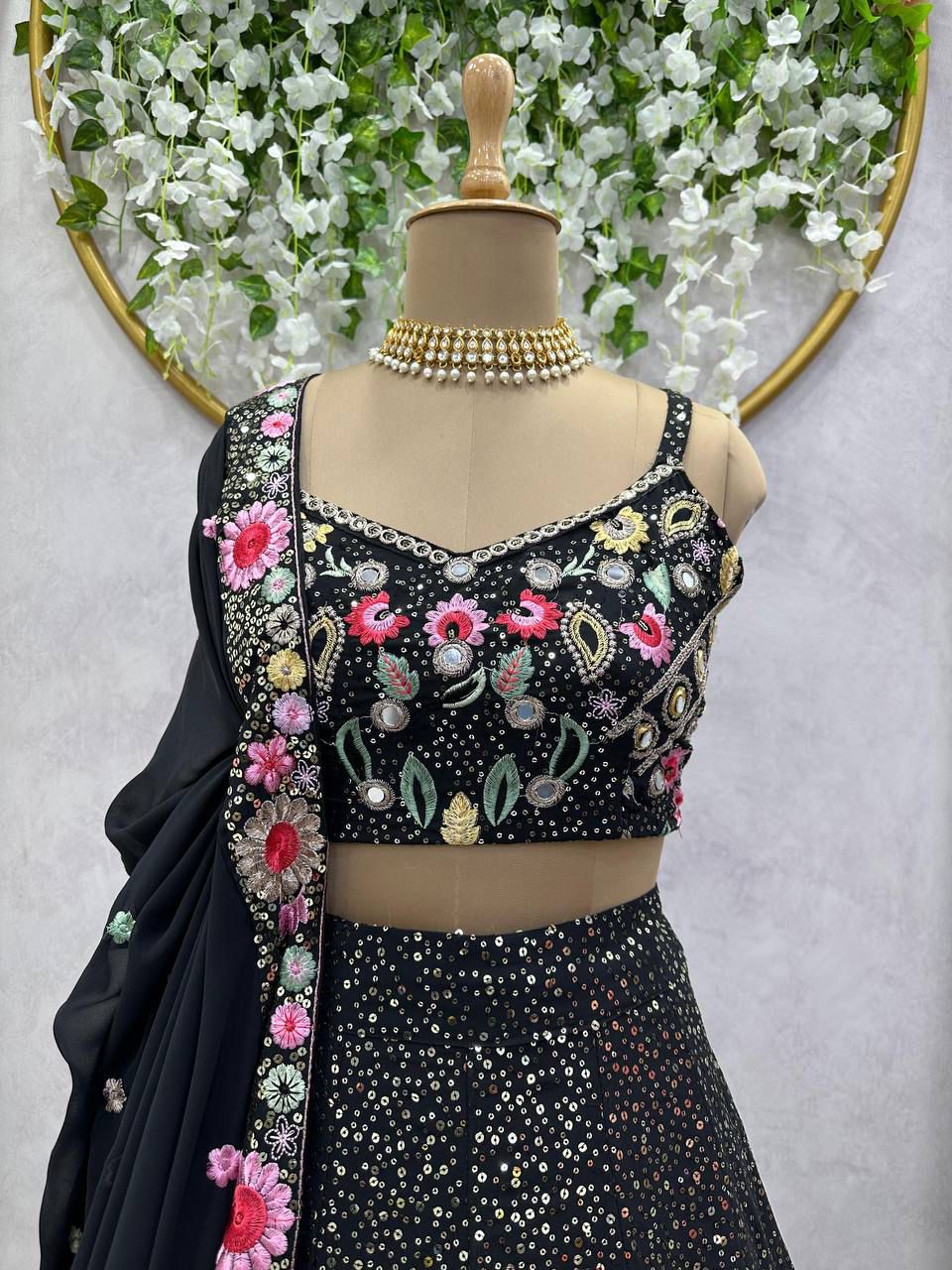Designer Faux Georgette Lehenga Choli with Thread & Sequins Work (3 Meter Flair)