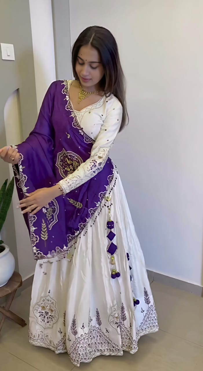 Vichitra Silk Embroidered Lehenga Choli