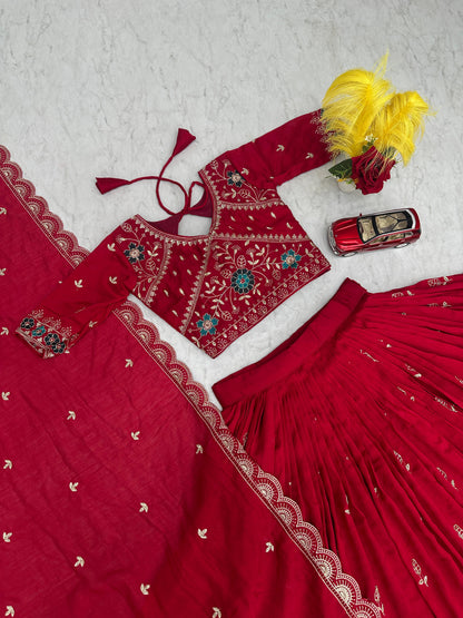 Festival Wear Vichitra Silk Embroidered Lehenga Choli Set