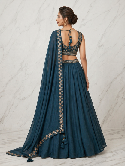 Wedding Special Vichitra Silk Lehenga Choli with Heavy Embroidery & Shrug Style Dupatta