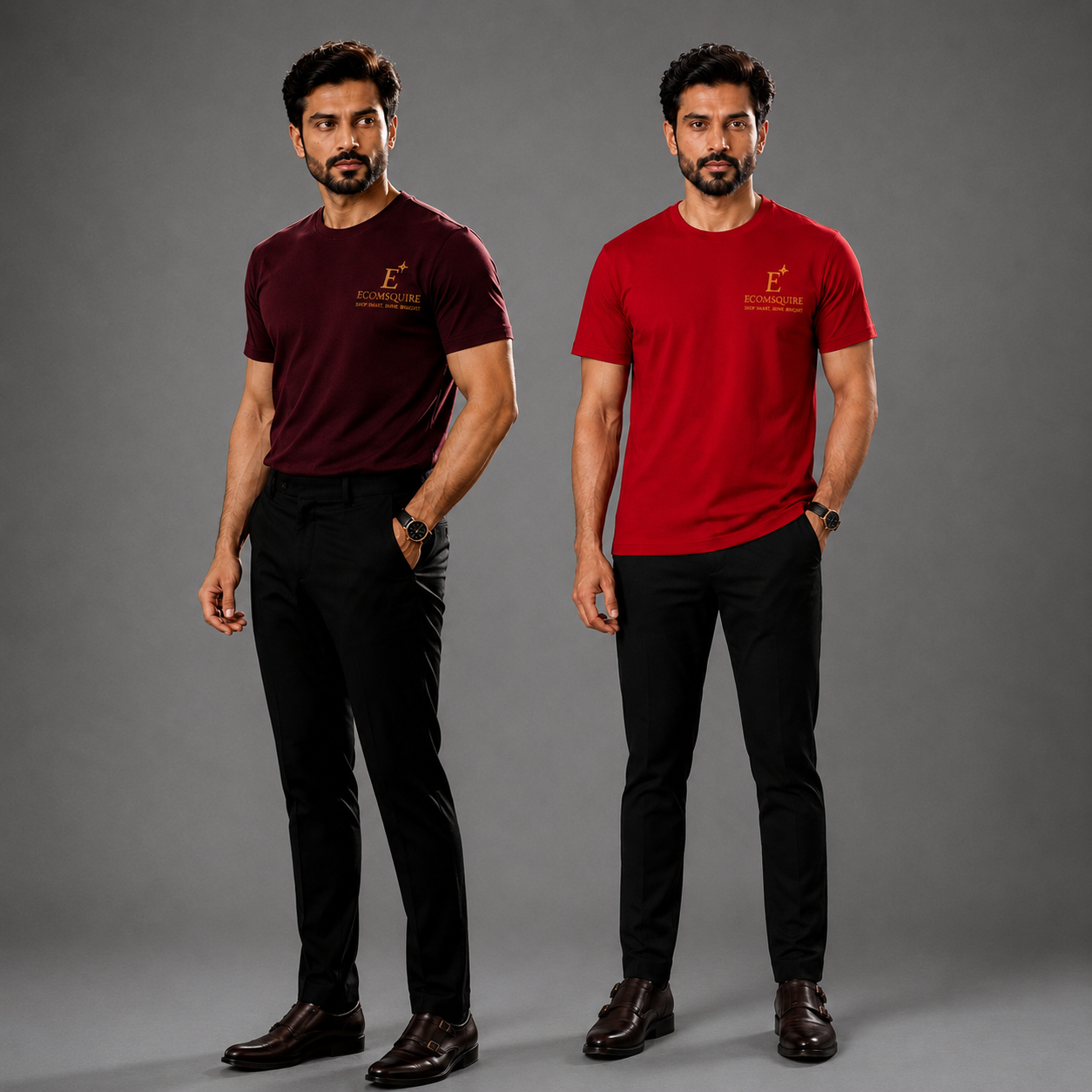 Ecomsquire Premium Cotton T-Shirt Combo Pack for Men (Maroon & Red)