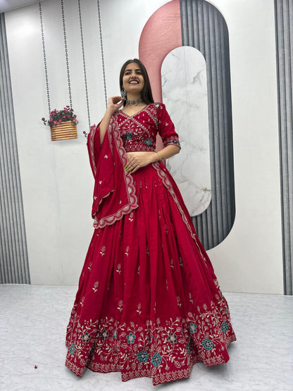 Festival Wear Vichitra Silk Embroidered Lehenga Choli Set