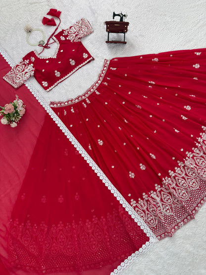 Premium Faux Georgette Embroidered Lehenga Choli Set