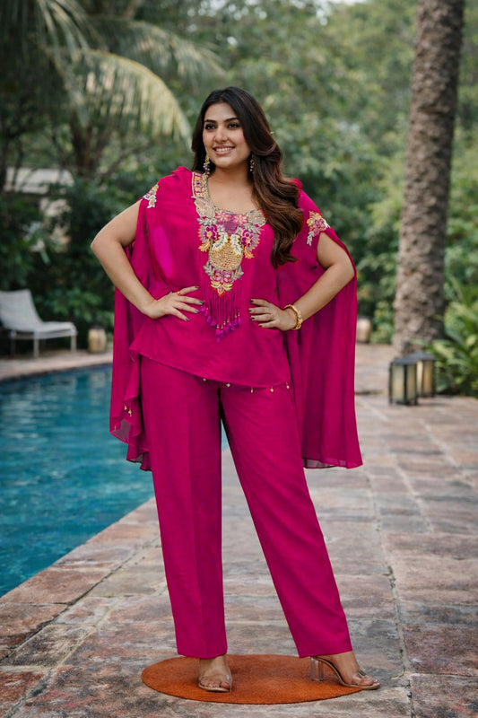 Mojito Silk Embroidered Kaftan Co-ord Set – Festive Designer Pink Outfit