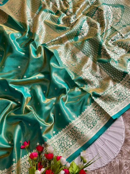 Royal Banarasi Glass Satin Silk Saree with Elegant Zari Woven Border