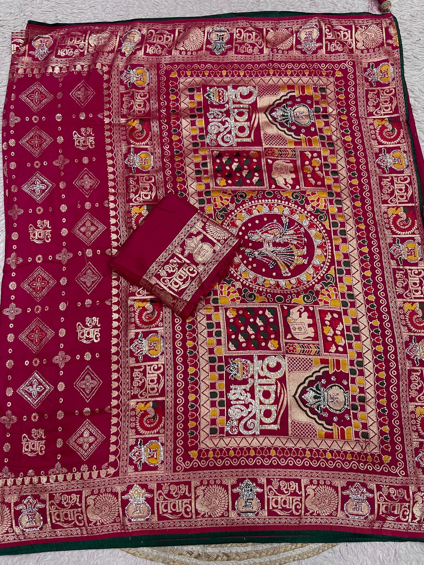 Wedding Special Dola Silk Designer Saree with Zarkhan Work