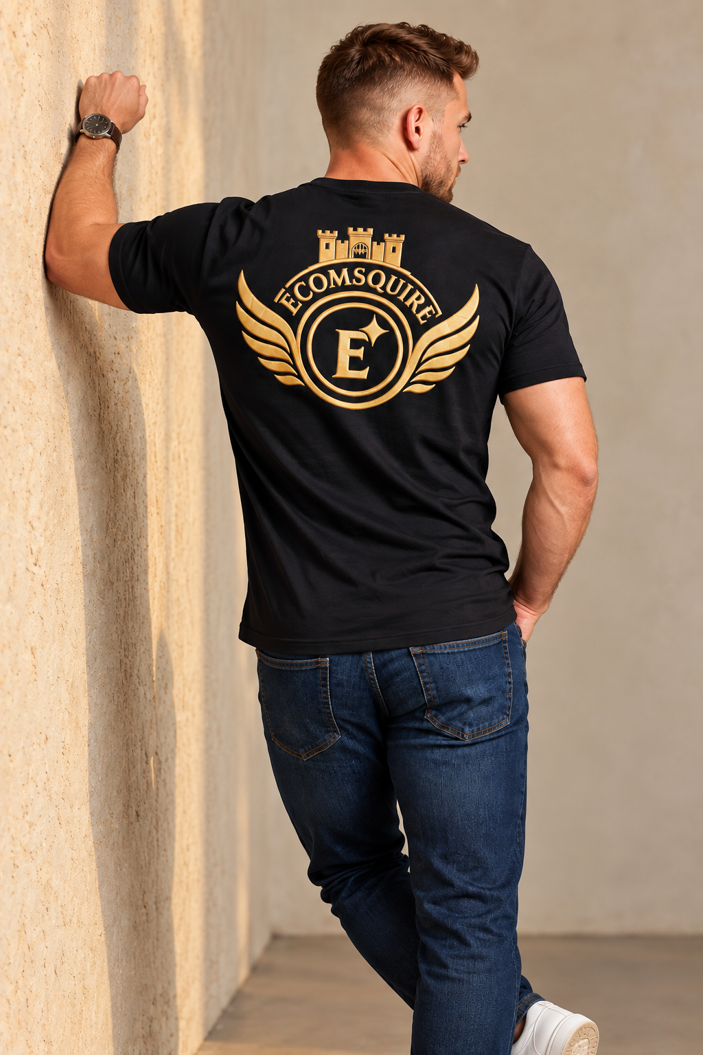 EcomSquire Premium 100% Pure Cotton T-Shirt with Golden Logo | Trusted by Customers Across the USA