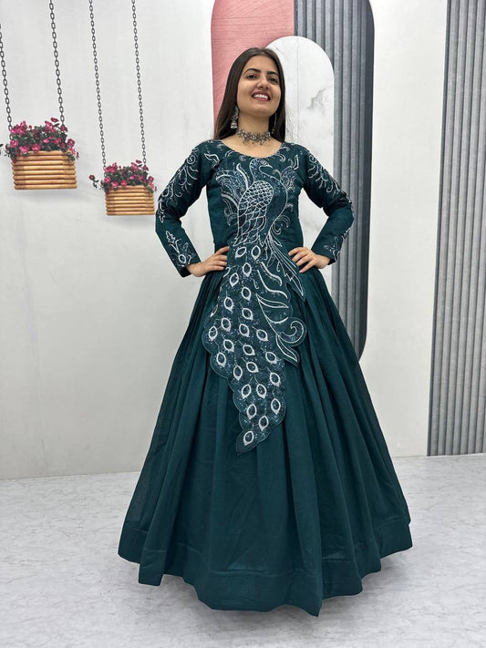 Festival Embroidered Vichitra Silk Gown