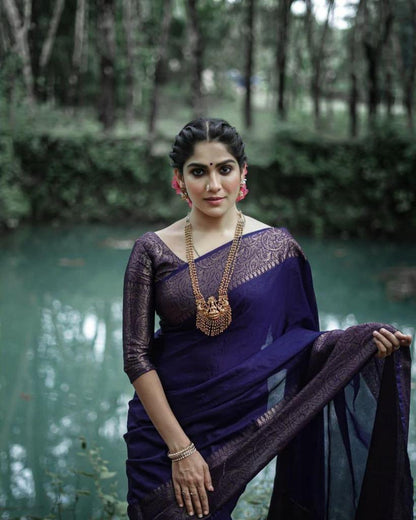 Navy Blue Elegant Silk Saree